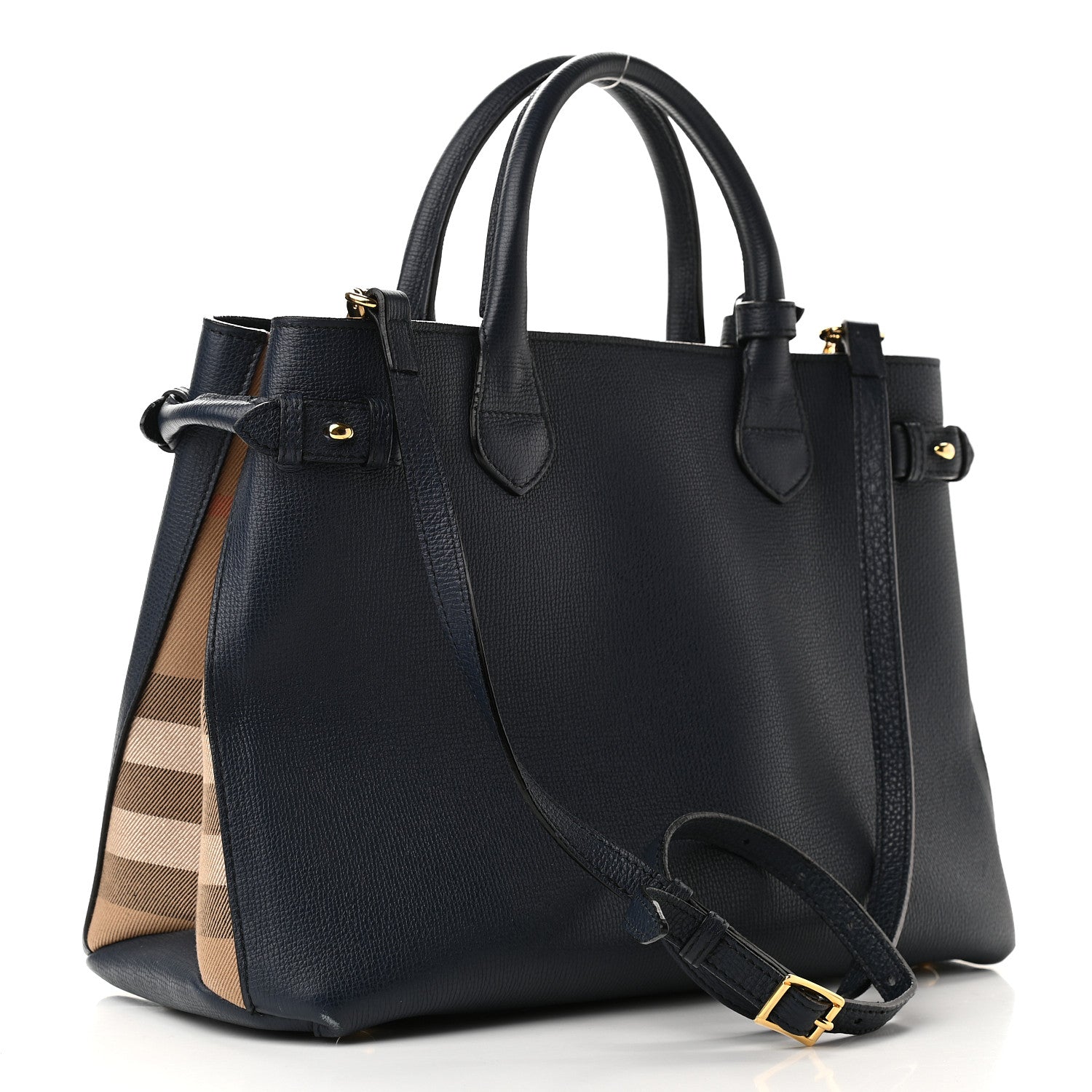 Burberry Grainy Calfskin House Check Medium Banner Tote Ink Blue 3 of 12