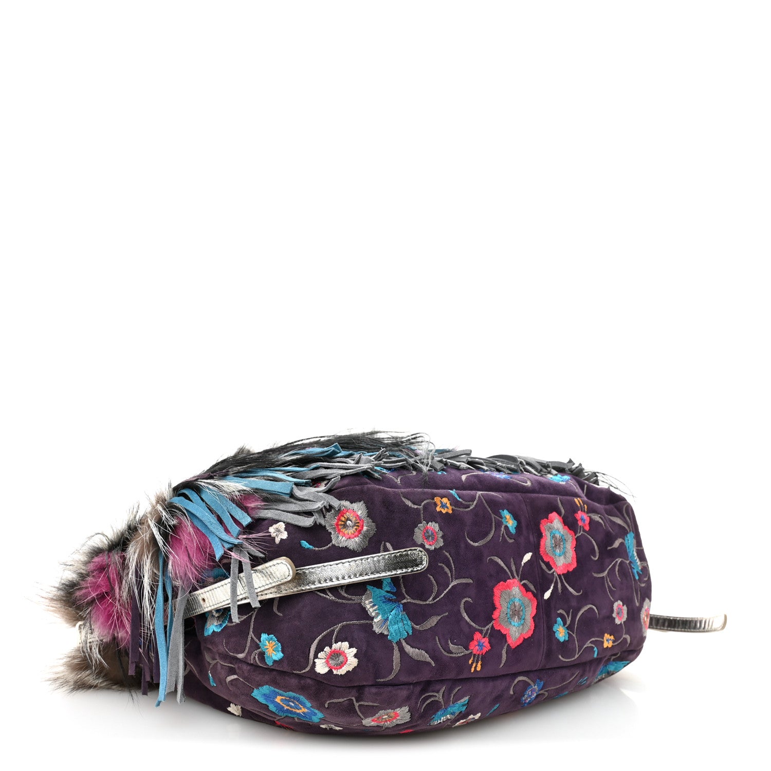 Jimmy Choo Fox Fur Suede Floral Embroidered Biker Shoulder Bag 4 of 14