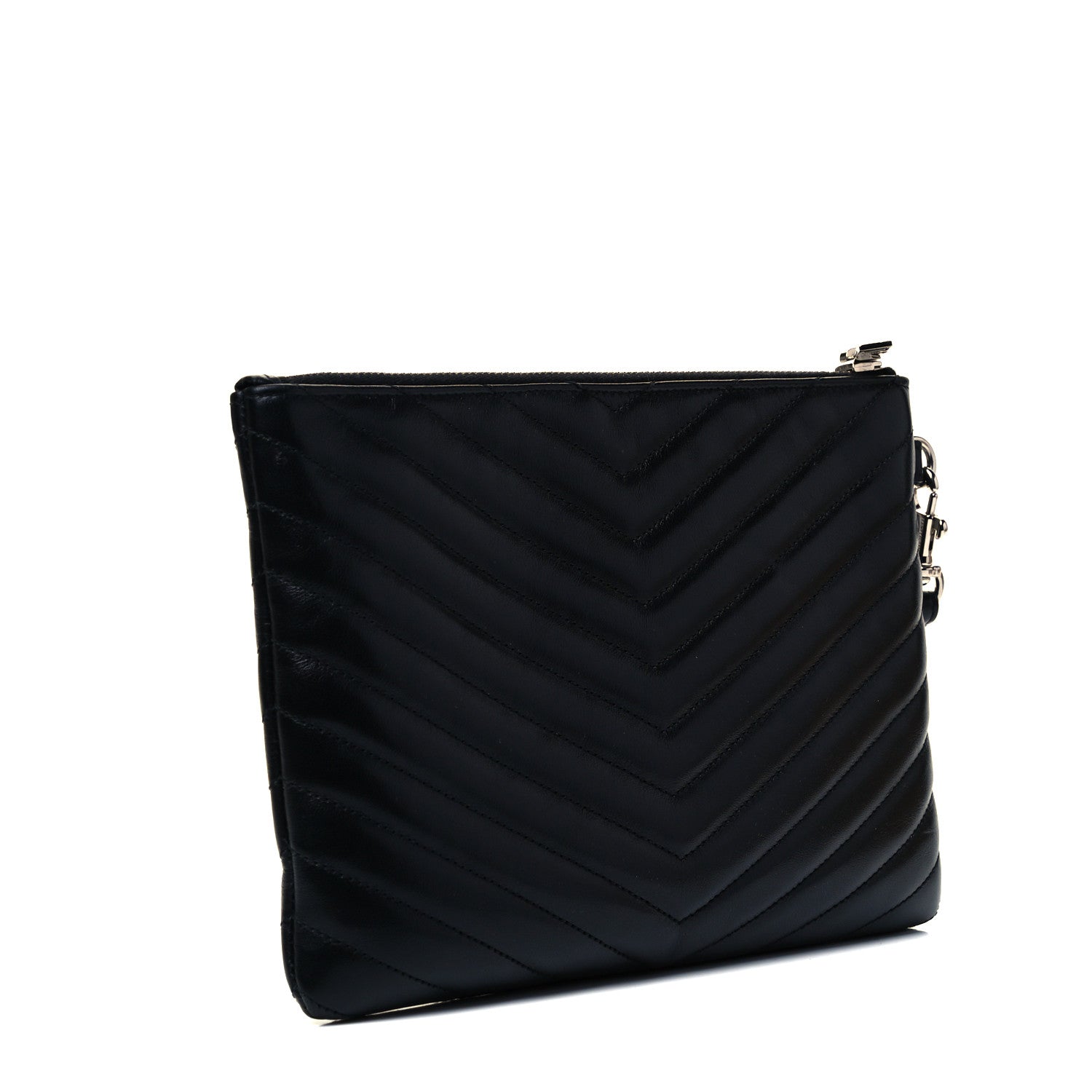 Saint Laurent Calfskin Matelasse Chevron Monogram A5 Wristlet Black 3 of 7