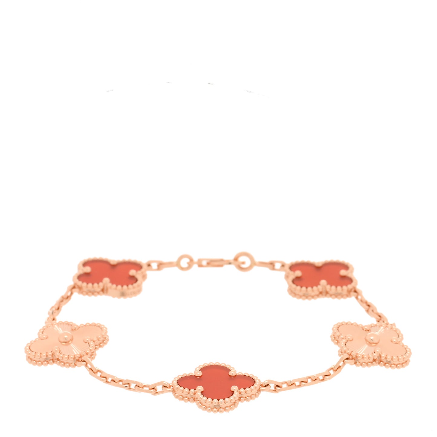 18K Rose Gold Carnelian 5 Motifs Guilloche Vintage Alhambra Bracelet