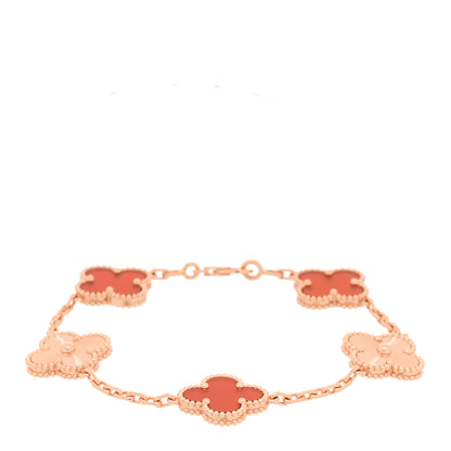 Van Cleef & Arpels 18K Rose Gold Carnelian 5 Motifs Guilloche Vintage Alhambra Bracelet 1 of 4