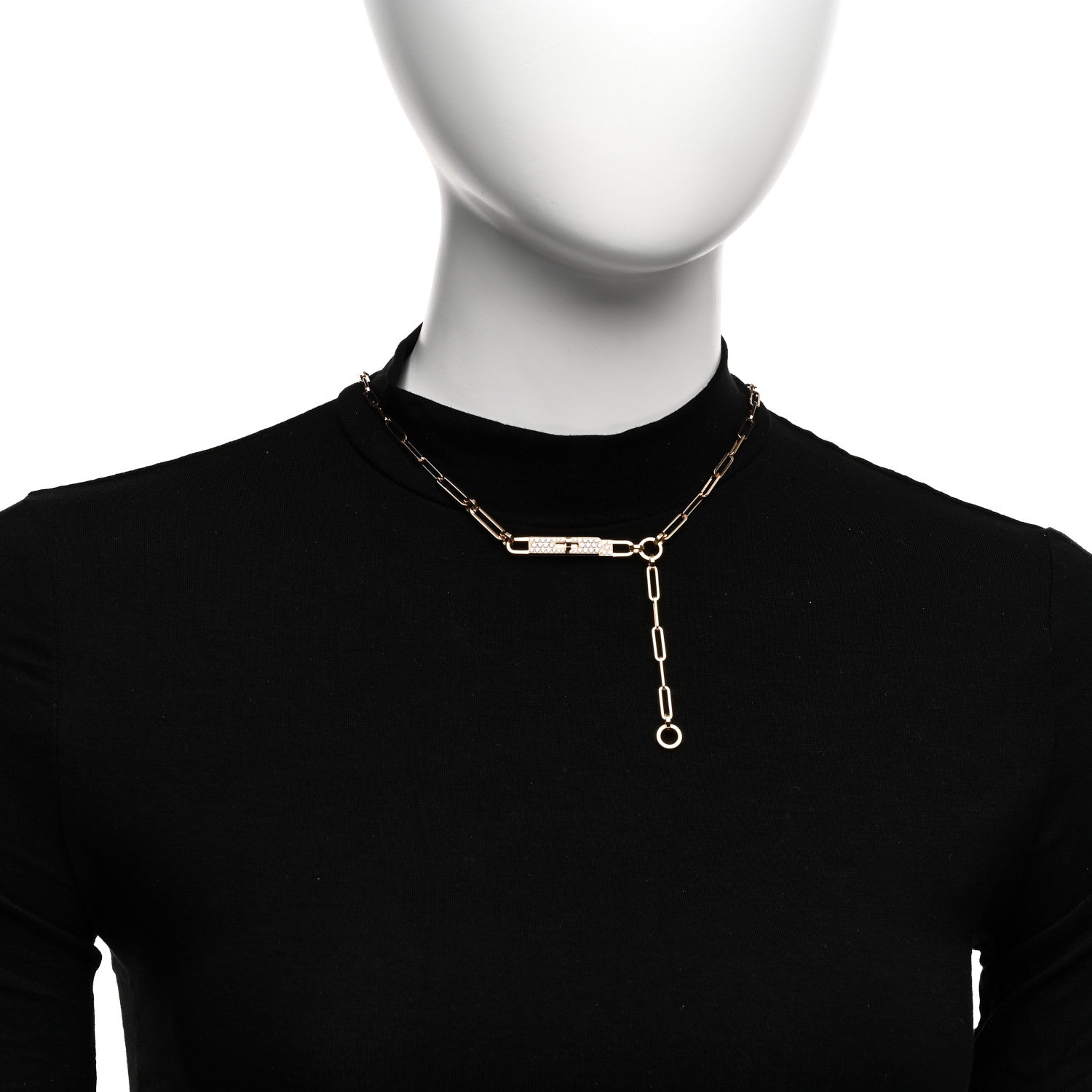 Hermes 18K Rose Gold Diamond Pave PM Kelly Chaine Lariat Necklace ST 2 of 5