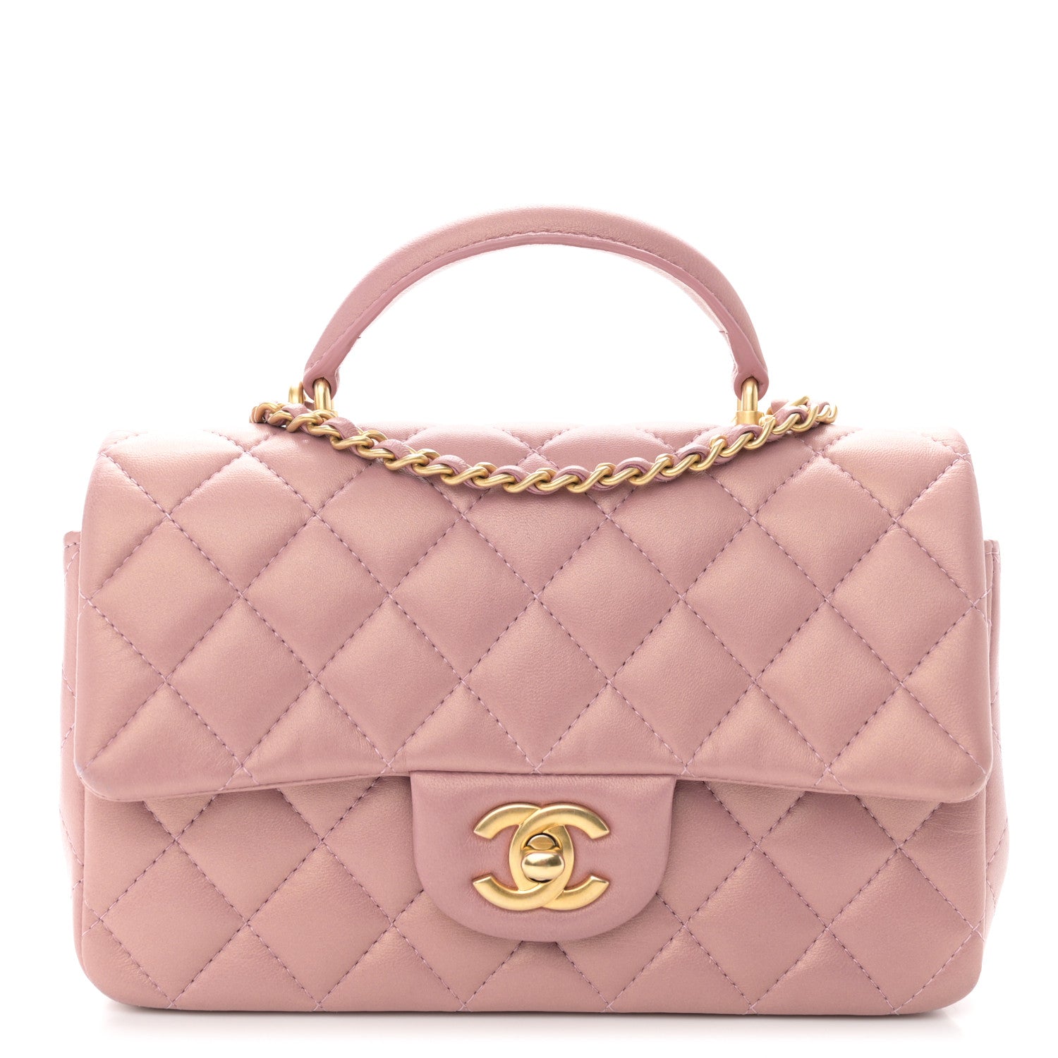 Chanel Iridescent Lambskin Quilted Mini Top Handle Rectangular Flap Pink 1 of 11
