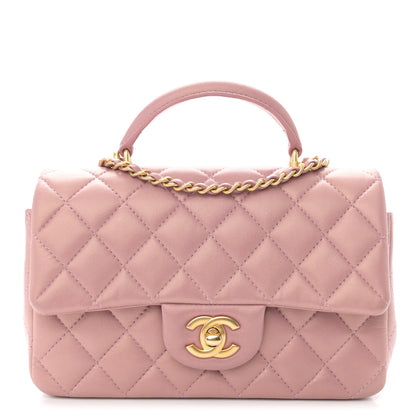 Chanel Iridescent Lambskin Quilted Mini Top Handle Rectangular Flap Pink 1 of 11