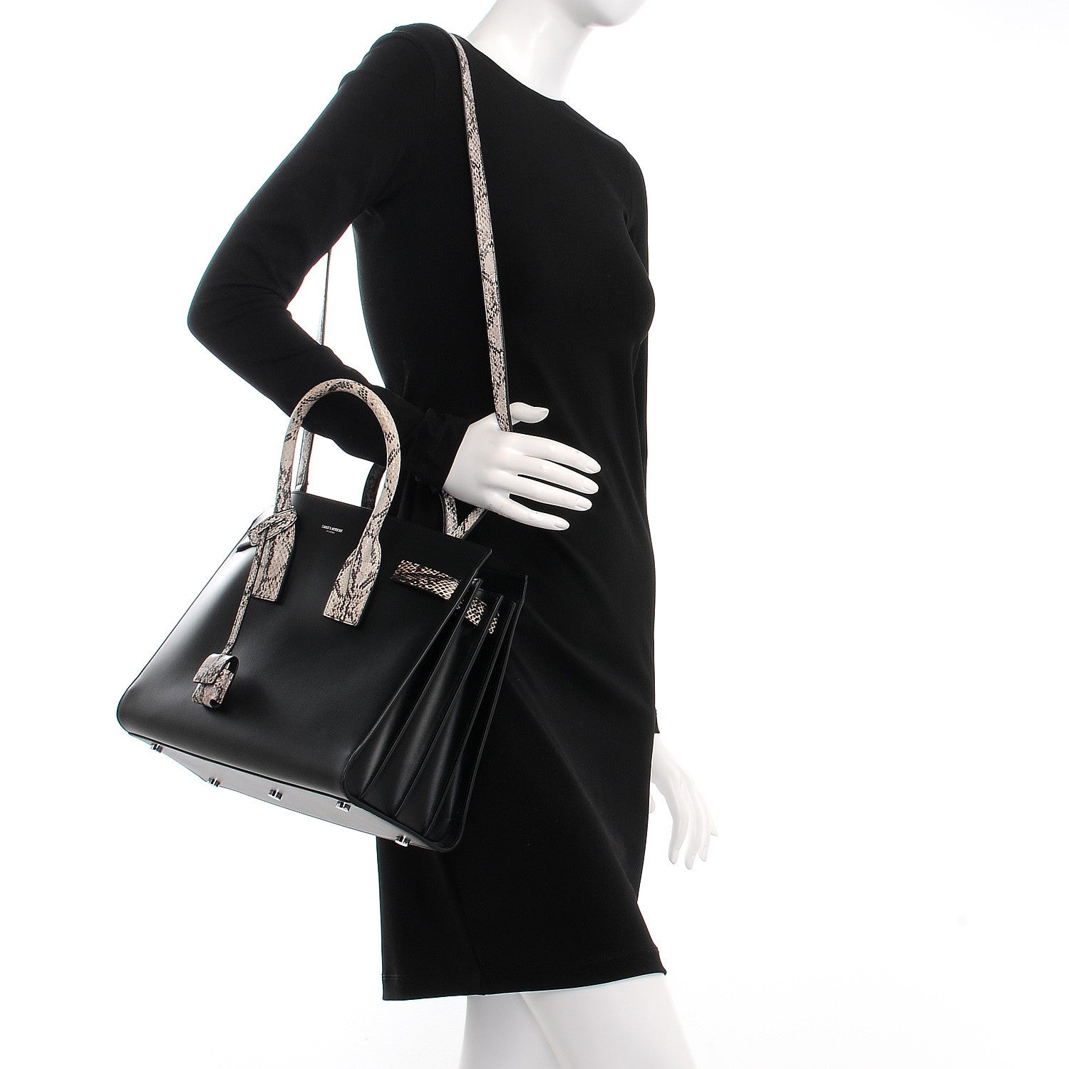 Saint Laurent Calfskin Embossed Python Small Sac De Jour Black 2 of 7