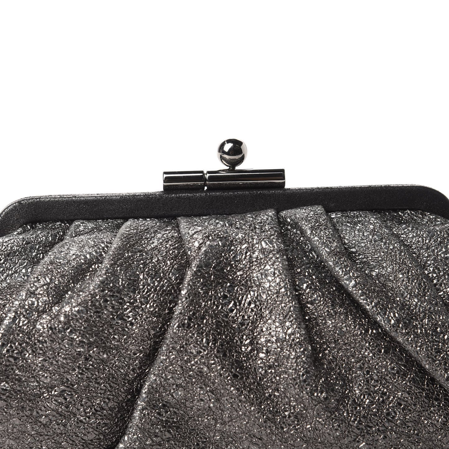Metallic Crackled Calfskin Monte Carlo Clutch Dark Silver