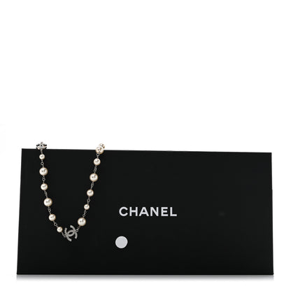 Chanel Graduated Pearl Crystal CC Long Necklace Silver 8 of 8