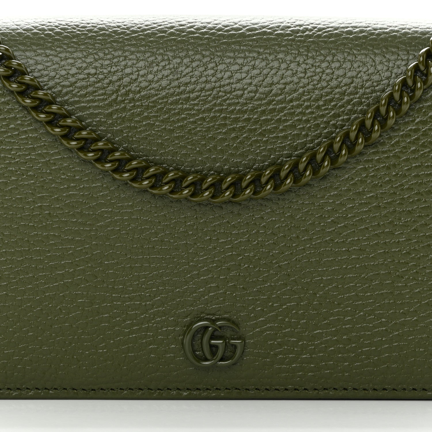 Gucci Dollar Calfskin Enamel Monochrome Mini GG Marmont Chain Wallet Military Wood 7 of 11
