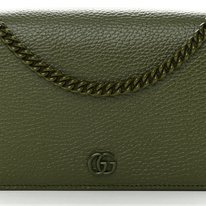 Gucci Dollar Calfskin Enamel Monochrome Mini GG Marmont Chain Wallet Military Wood 7 of 11
