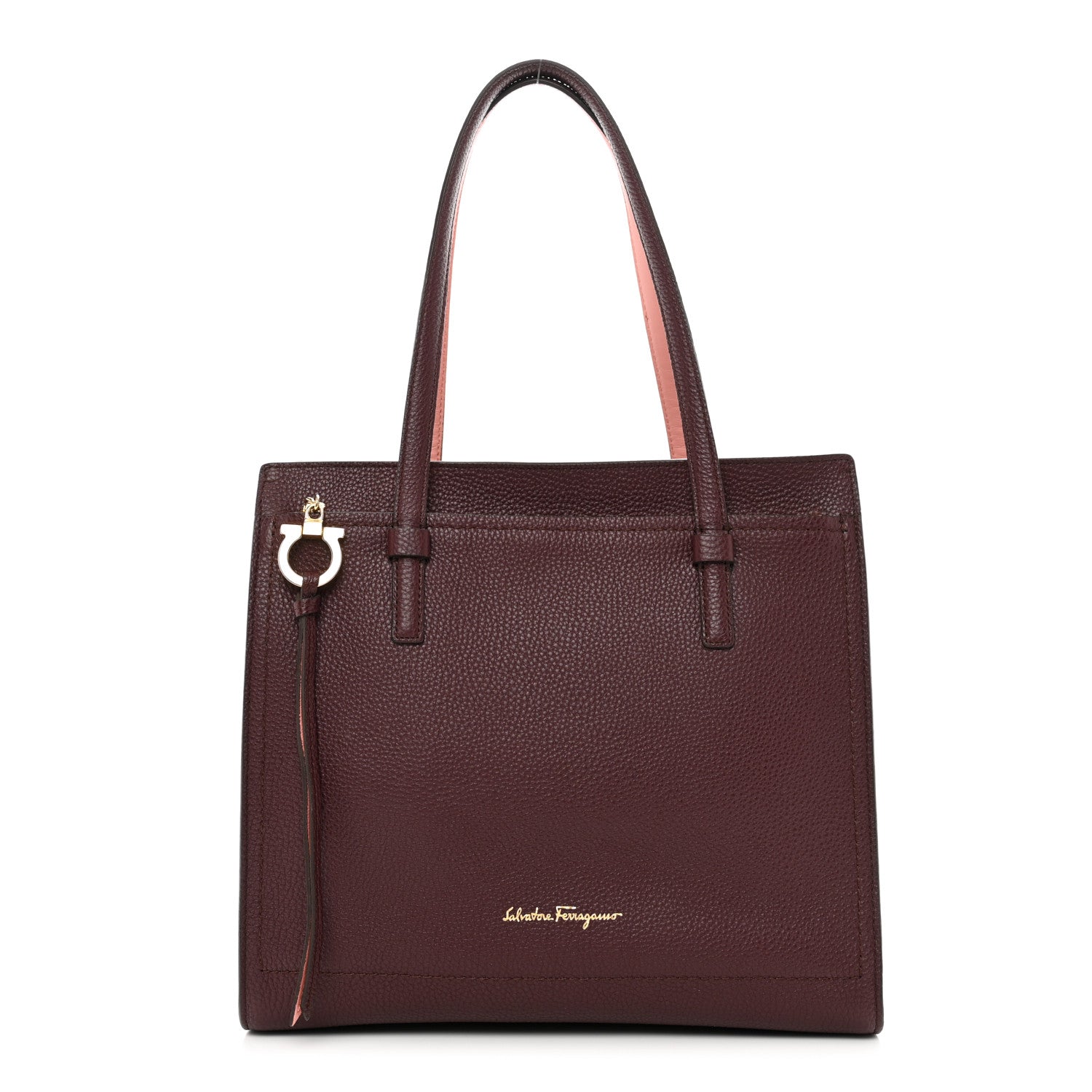 Salvatore Ferragamo Hammered Calfskin Double Handle Small Amy Tote Red 1 of 8