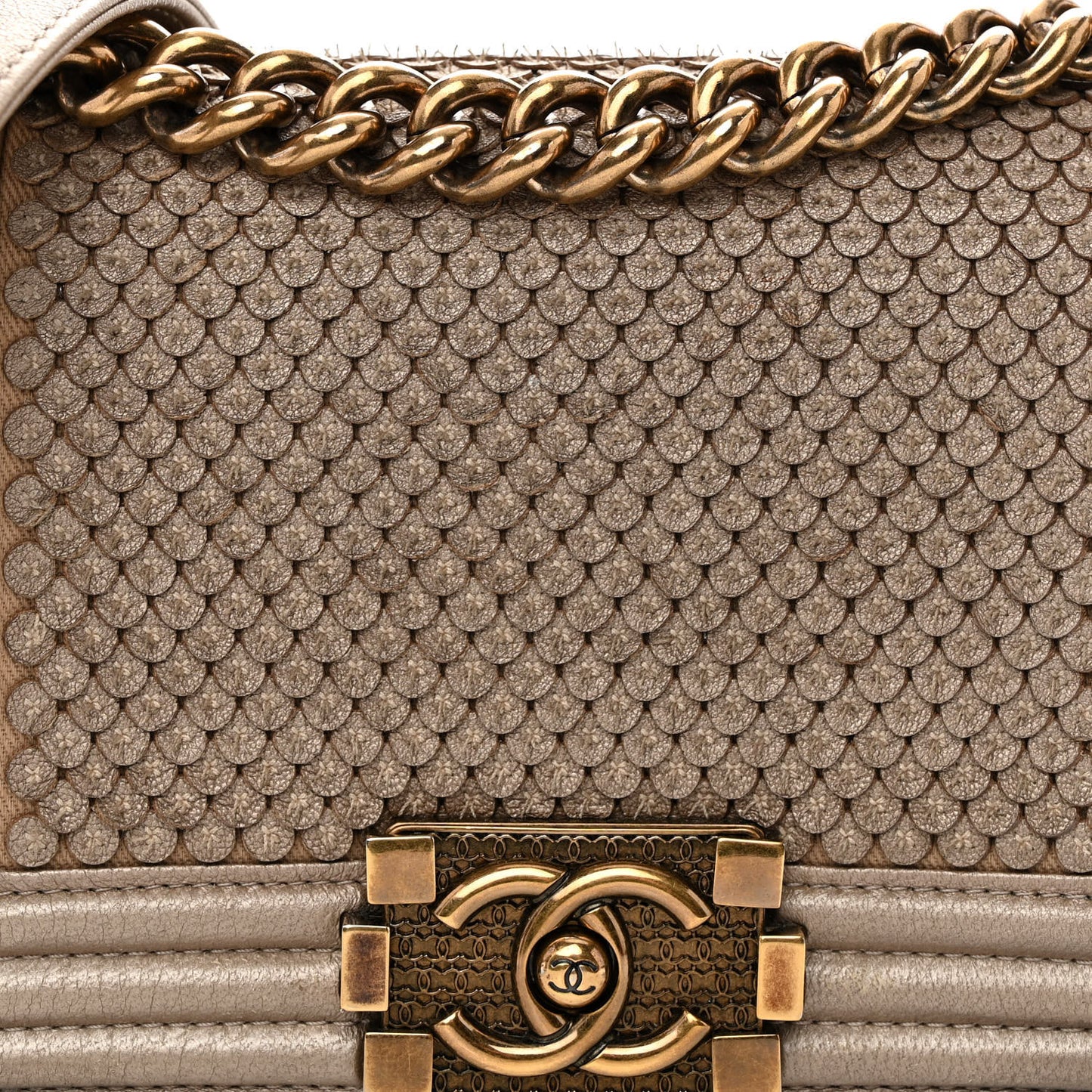 Metallic Lambskin Small Scaled Boy Flap Gold