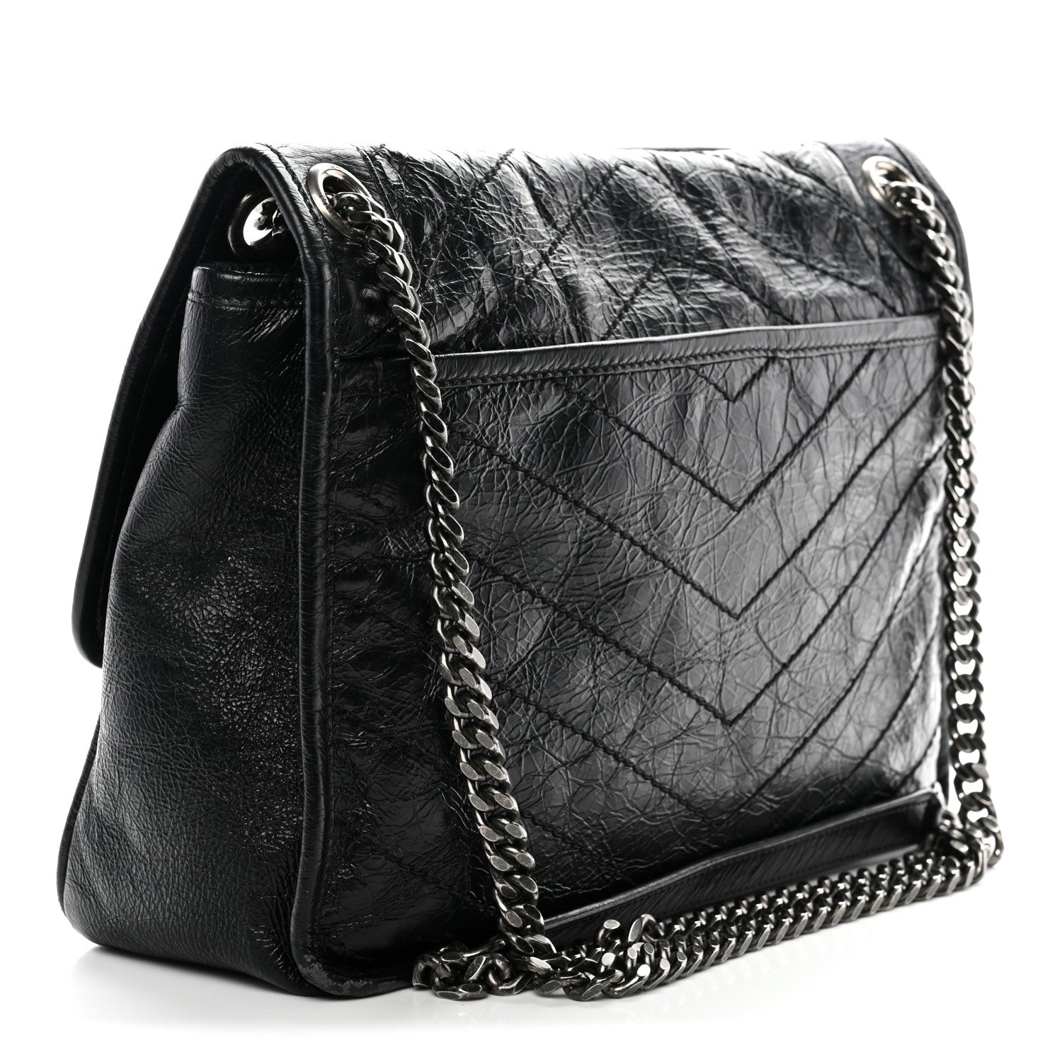 Saint Laurent Crinkled Calfskin Matelasse Monogram Medium Niki Chain Satchel Black 4 of 11