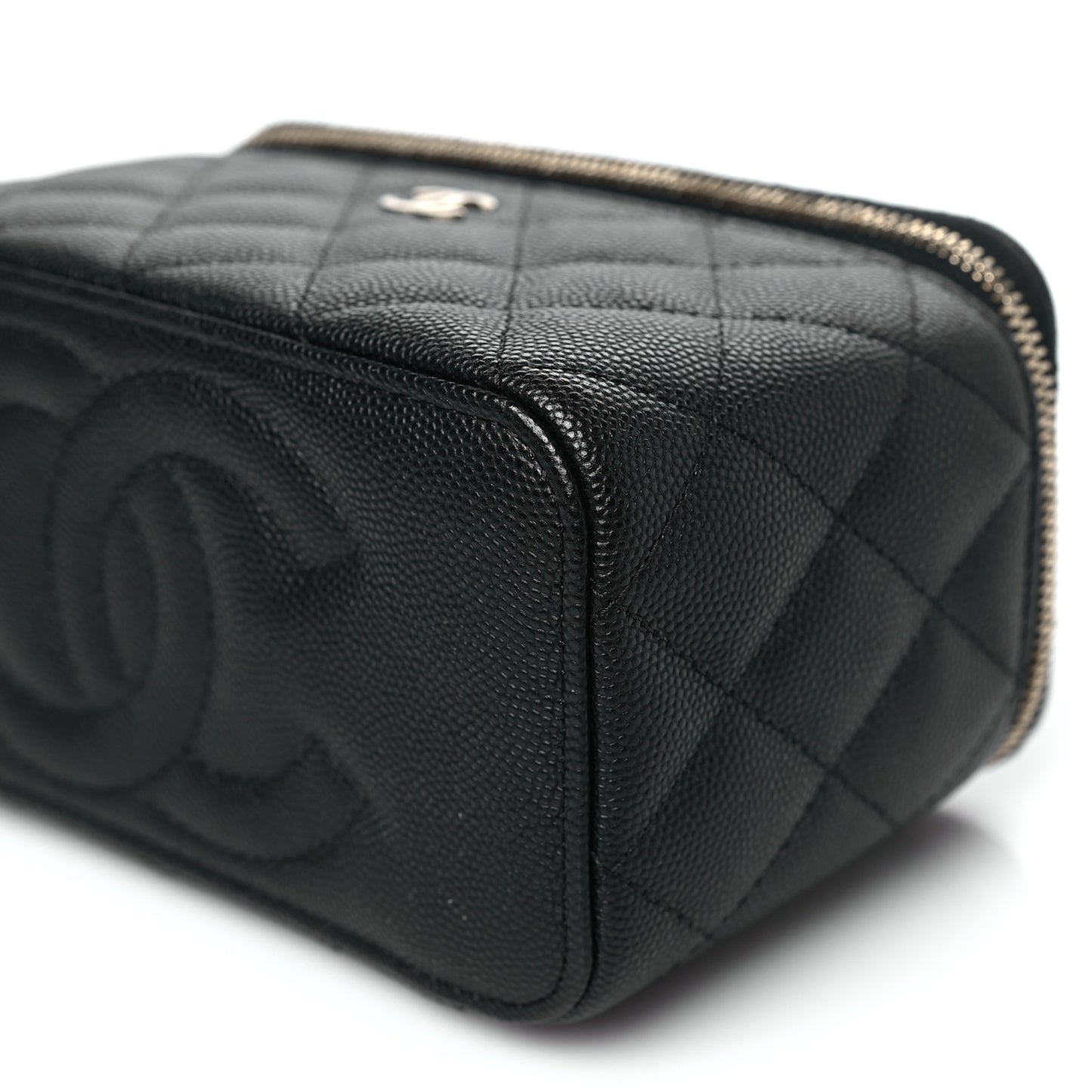 Caviar Quilted Small Vanity Case With Chain Black