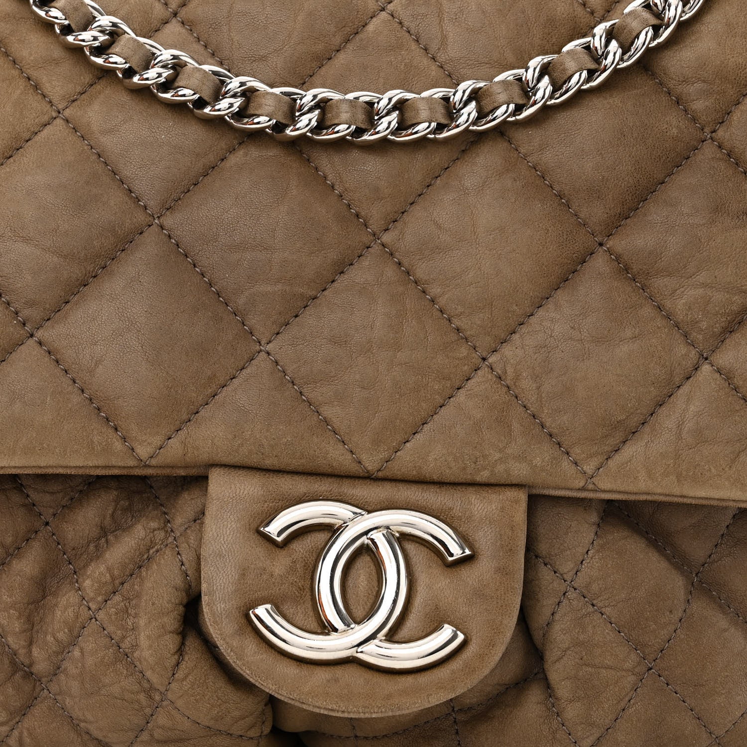 Chanel Washed Lambskin Quilted Large Chain Around Messenger Taupe 8 of 10
