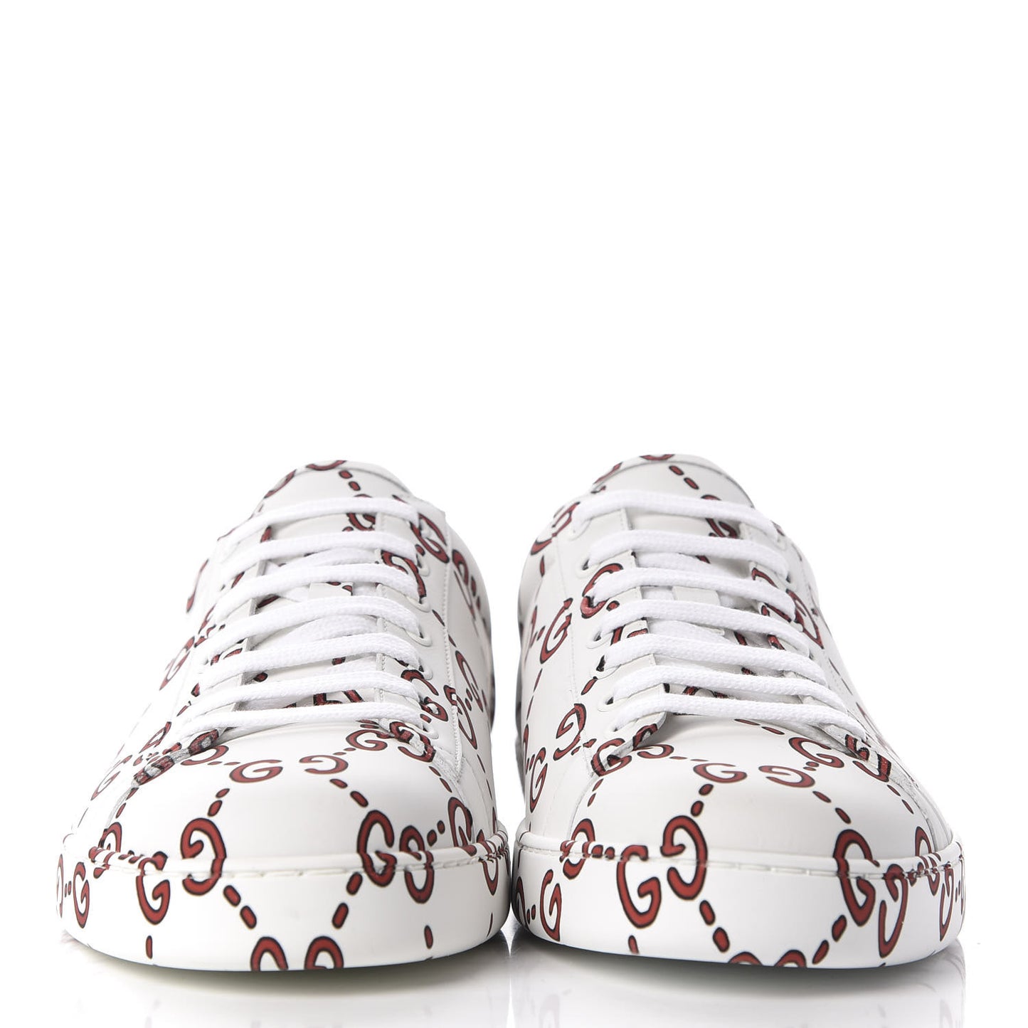 Calfskin GucciGhost Print Mens Ace Sneakers 11 White Hibiscus Red