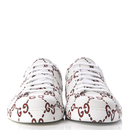 Gucci Calfskin GucciGhost Print Mens Ace Sneakers 11 White Hibiscus Red 2 of 12
