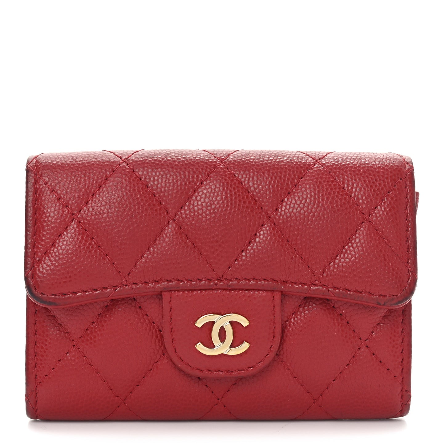Caviar Quilted Flap Card Holder Wallet Red