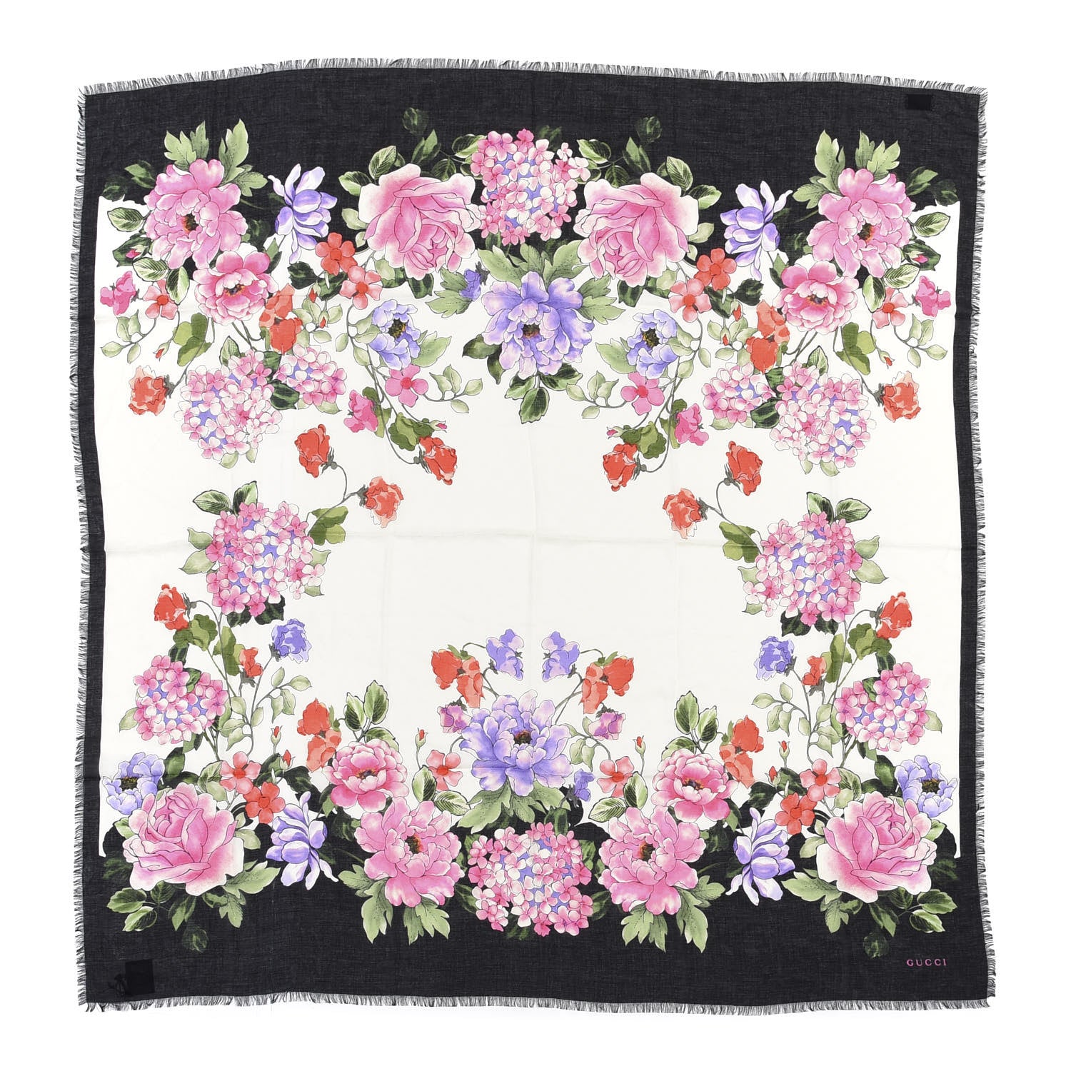 Gucci Silk Cashmere Hydrangea Square Scarf Black 1 of 5