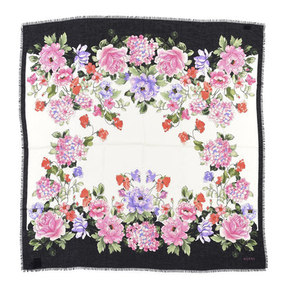 Gucci Silk Cashmere Hydrangea Square Scarf Black 1 of 5
