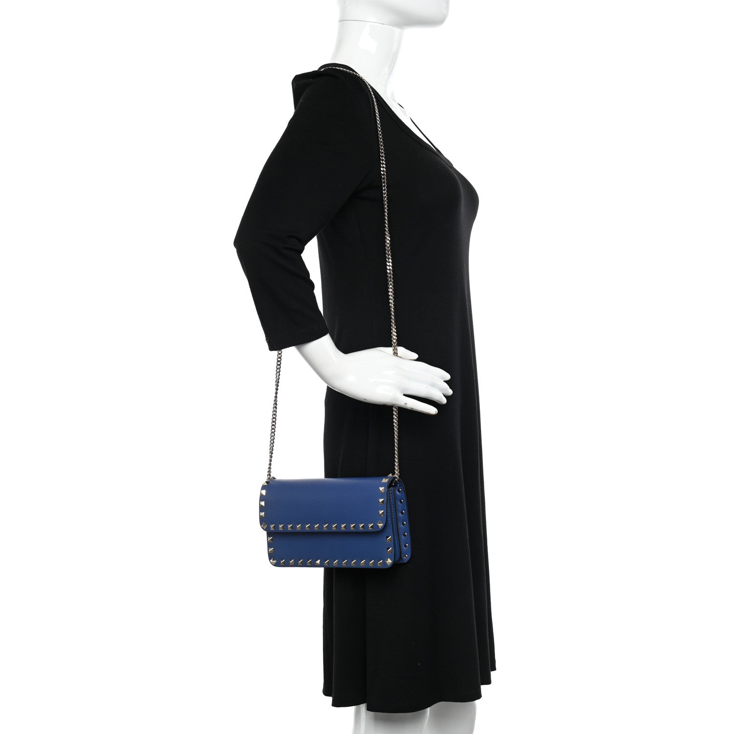Valentino Garavani Calfskin Rockstud Flap Wallet on Chain Blue China 2 of 10