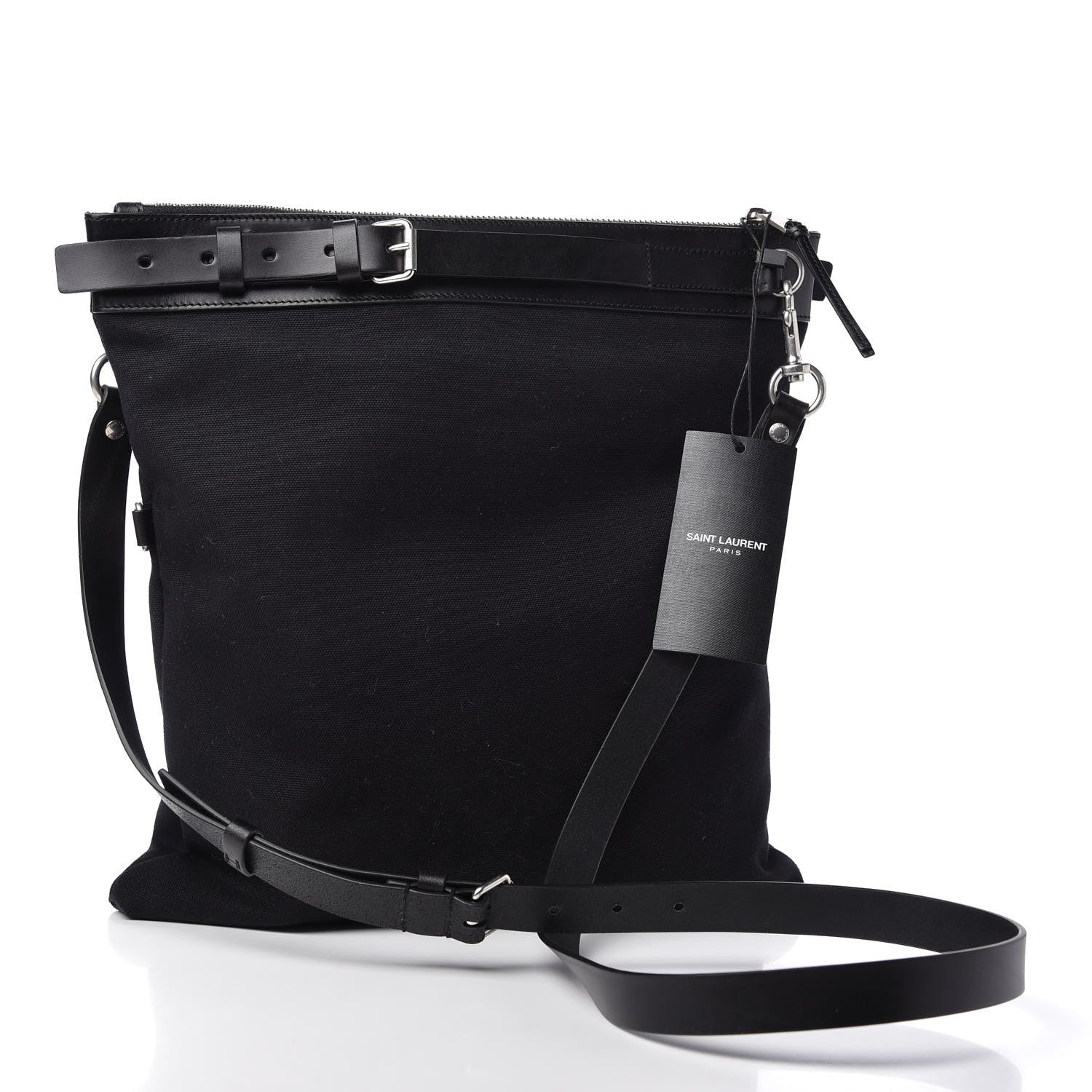Saint Laurent Canvas Calfskin Belted Flat Messenger Bag Black 3 of 10