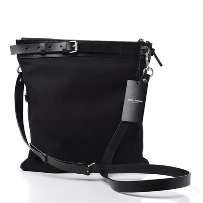 Saint Laurent Canvas Calfskin Belted Flat Messenger Bag Black 3 of 10