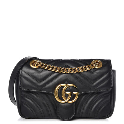 Gucci Calfskin Matelasse Mini GG Marmont Shoulder Bag Black 1 of 10