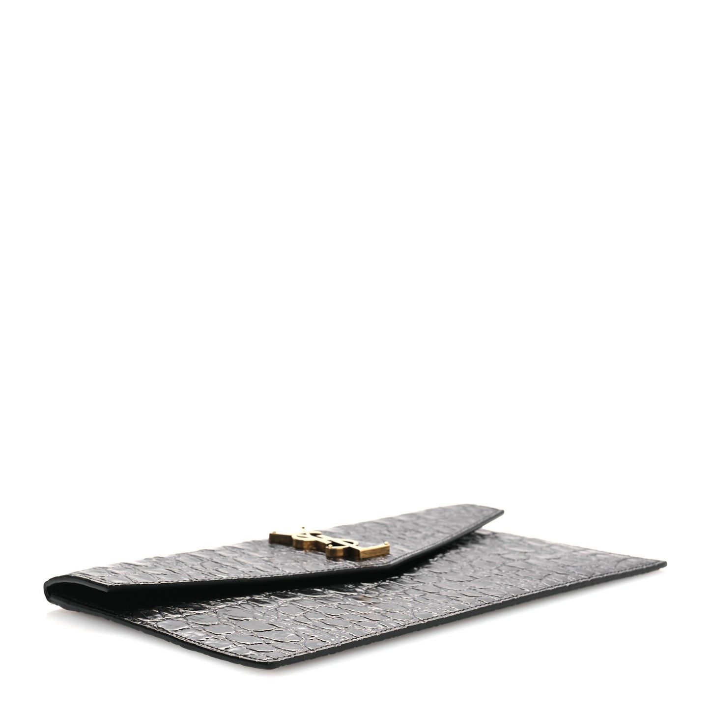 Calfskin Crocodile Embossed Uptown Monogram Clutch Black