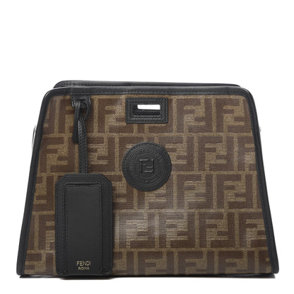 Fendi Glazed Fabric Vitello Century FF 1974 Stamp Patch Mini Peekaboo Defender Cover Mogano Panna Black 1 of 8