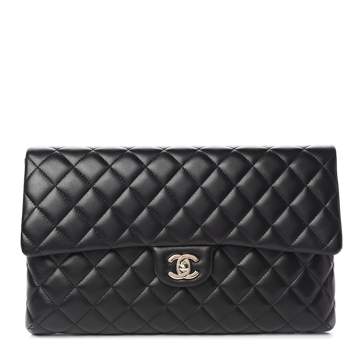 Lambskin Quilted Flap Clutch Black