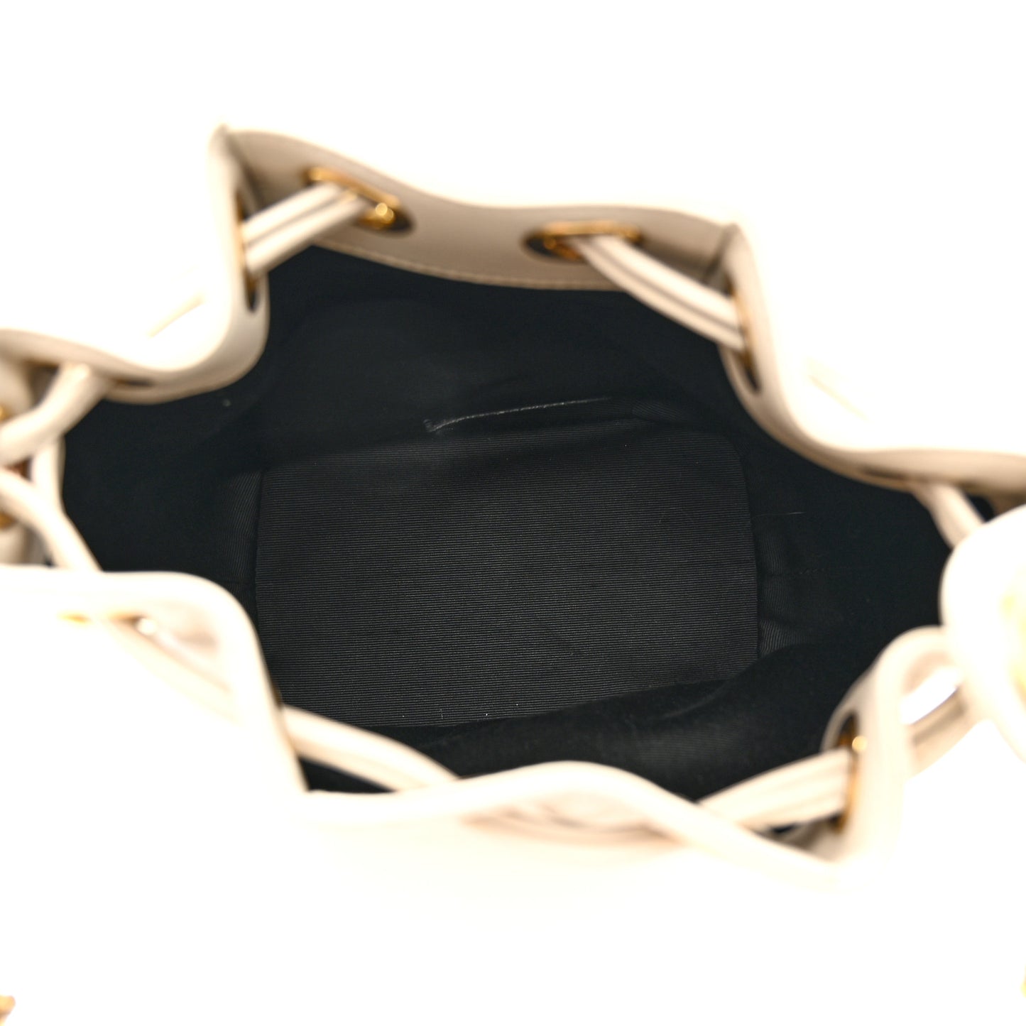 Lambskin Carre Quilted Cassandre Small Bucket Bag Crema Soft