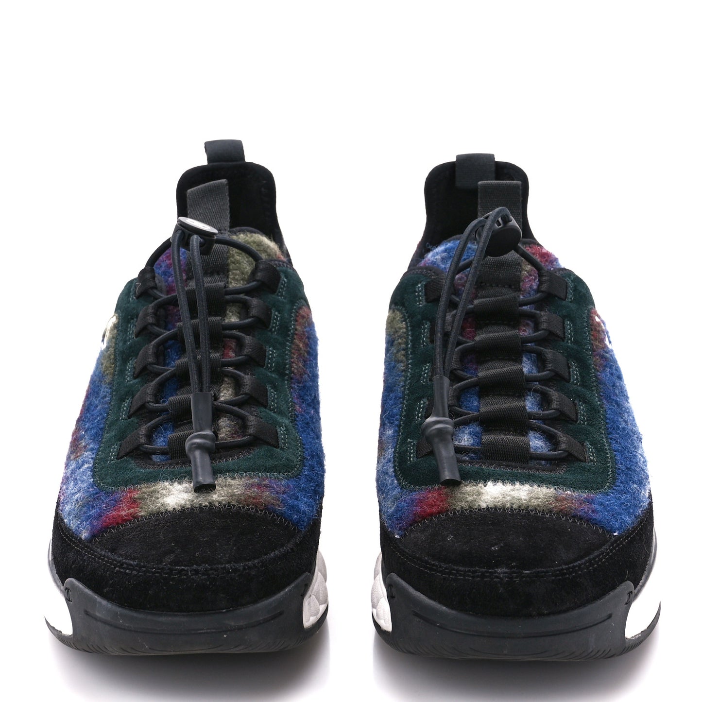 Fabric Suede Calfskin CC Sneakers 41 Blue Black Dark Green