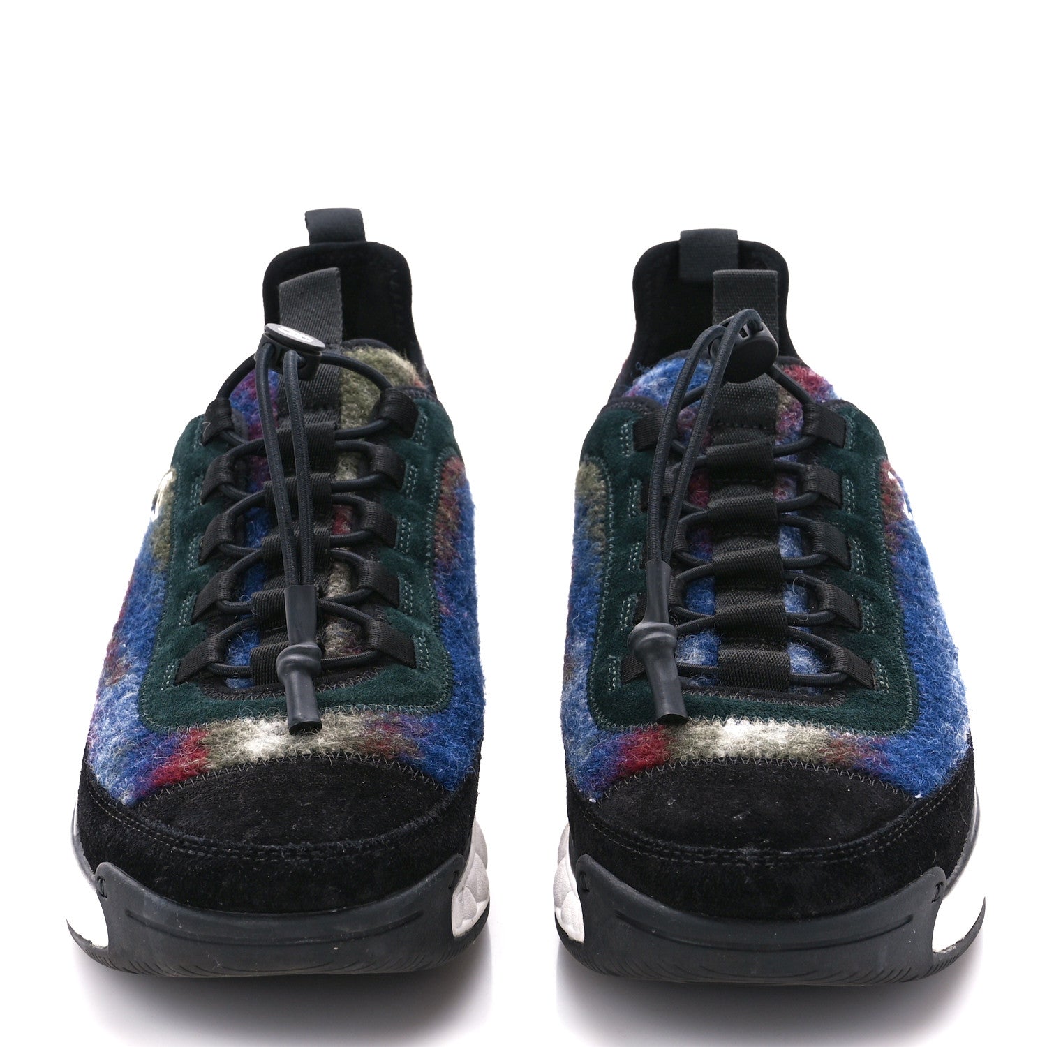 Chanel Fabric Suede Calfskin CC Sneakers 41 Blue Black Dark Green 2 of 8