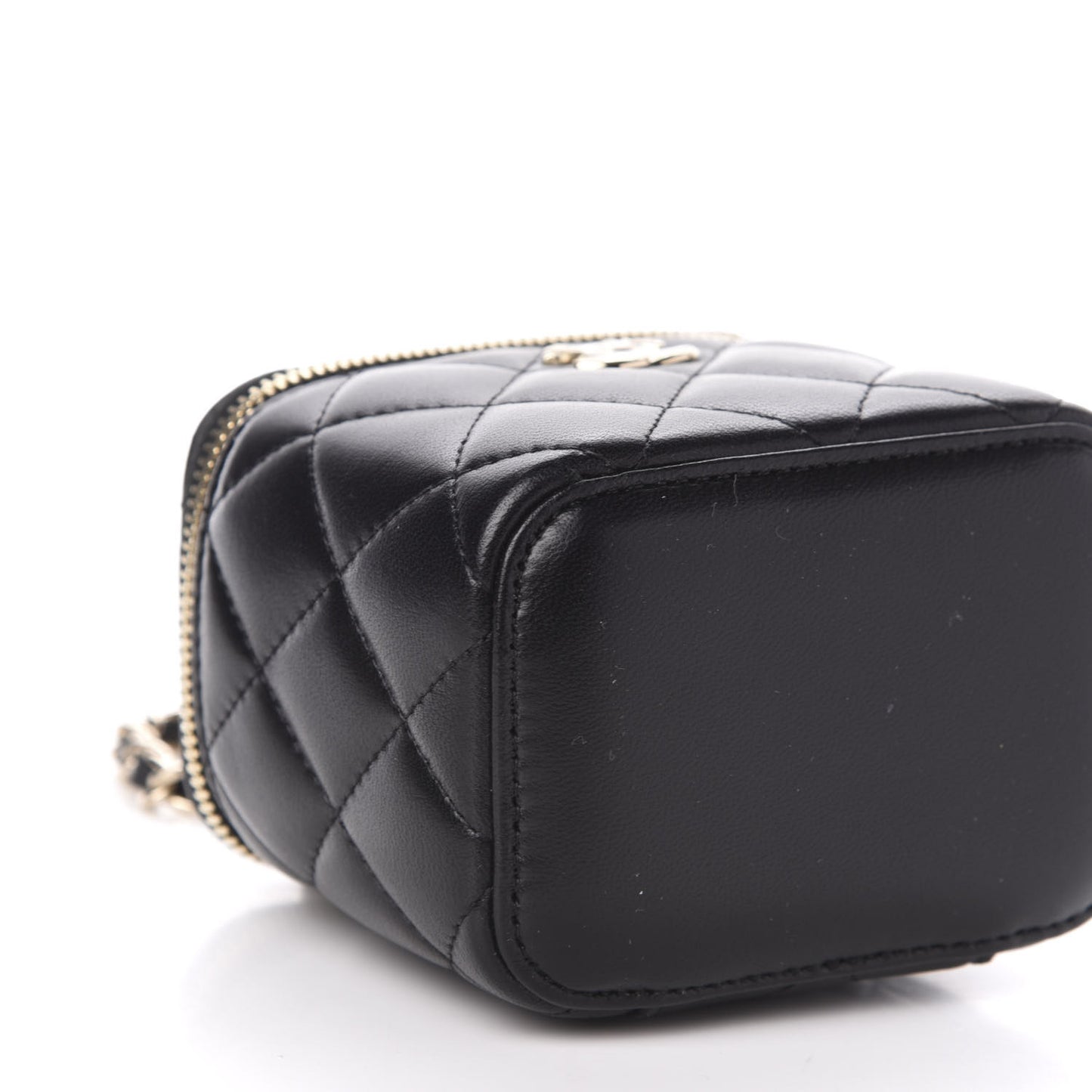 Lambskin Quilted Trendy Mini Vanity Case With Chain Black