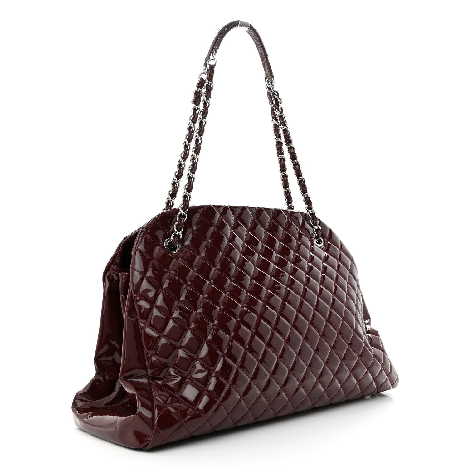 Chanel Patent Quilted Maxi Just Mademoiselle Bowling Bag Burgundy 3 of 24