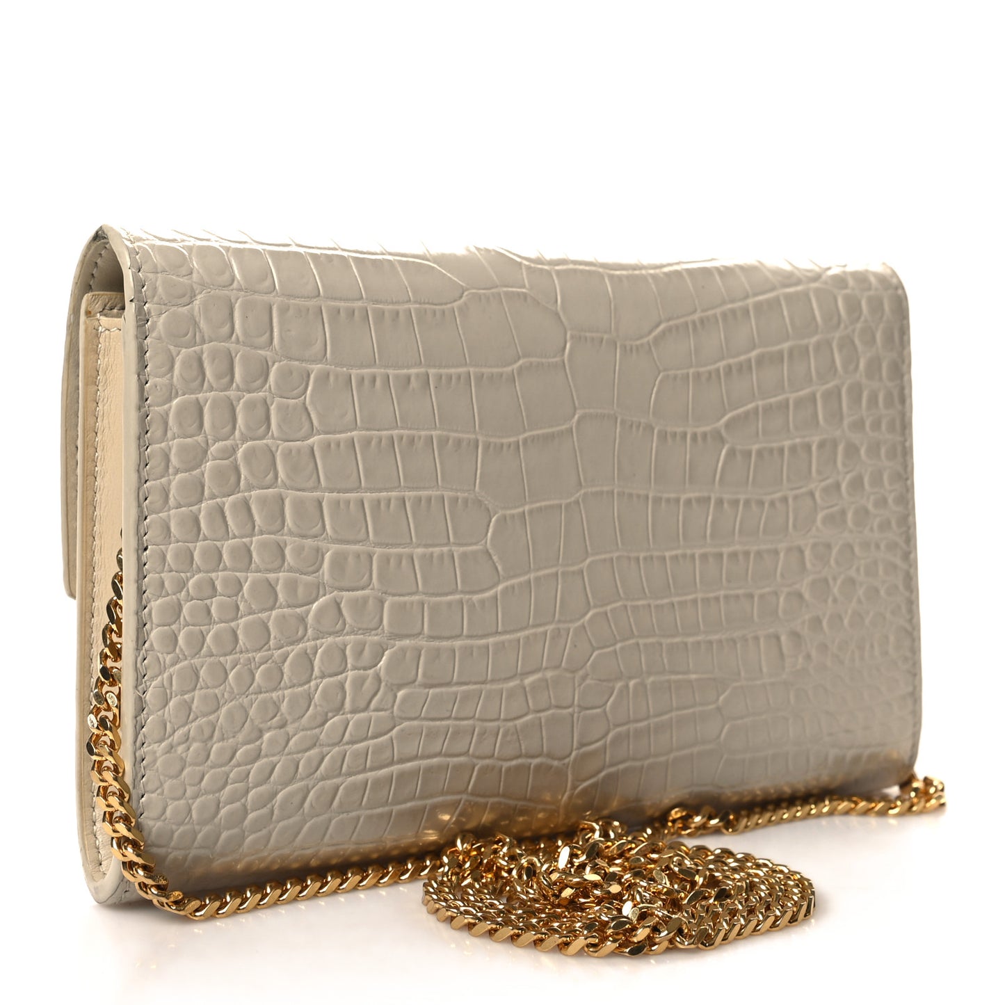 Calfskin Crocodile Embossed Monogram Uptown Chain Wallet Crema Soft