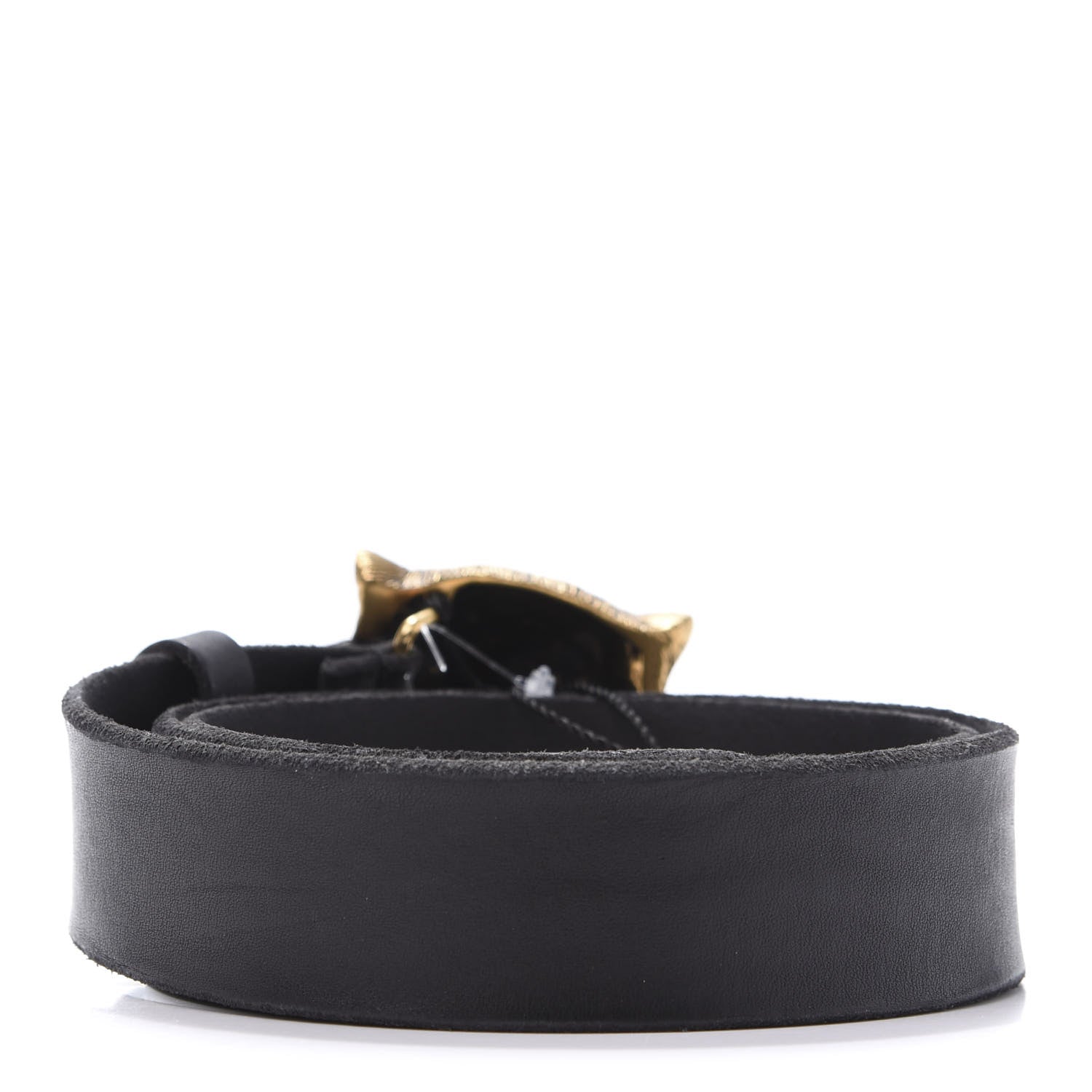 Gucci Calfskin Brass Feline Buckle Belt 85 34 Black 2 of 7