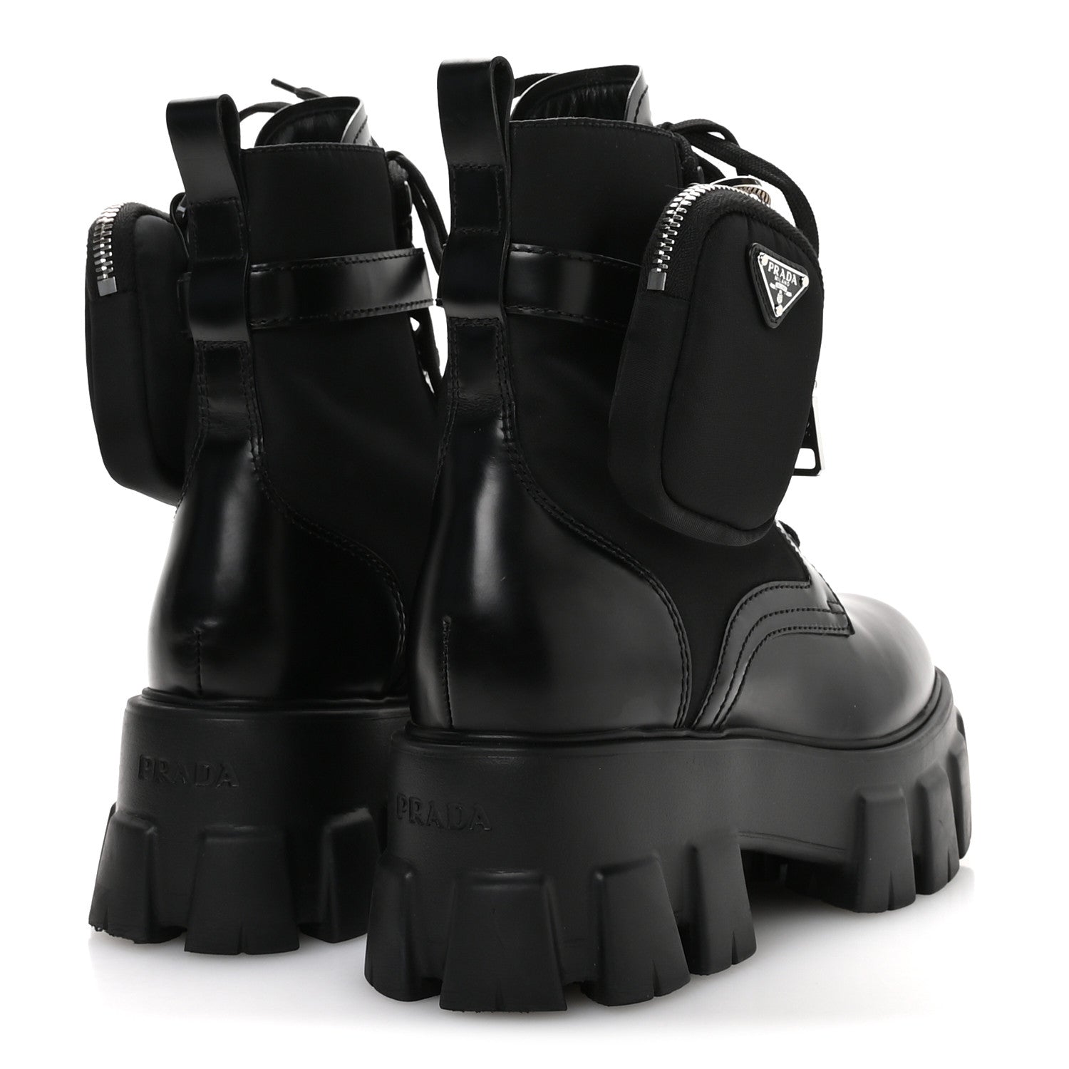 Prada Spazzolato Rois Re-Nylon Metal Triangle Logo Monolith Pouch Pocket 55mm Boots 35.5 Black 5 of 9