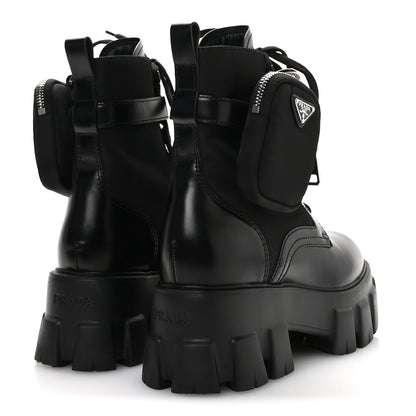 Prada Spazzolato Rois Re-Nylon Metal Triangle Logo Monolith Pouch Pocket 55mm Boots 35.5 Black 5 of 9