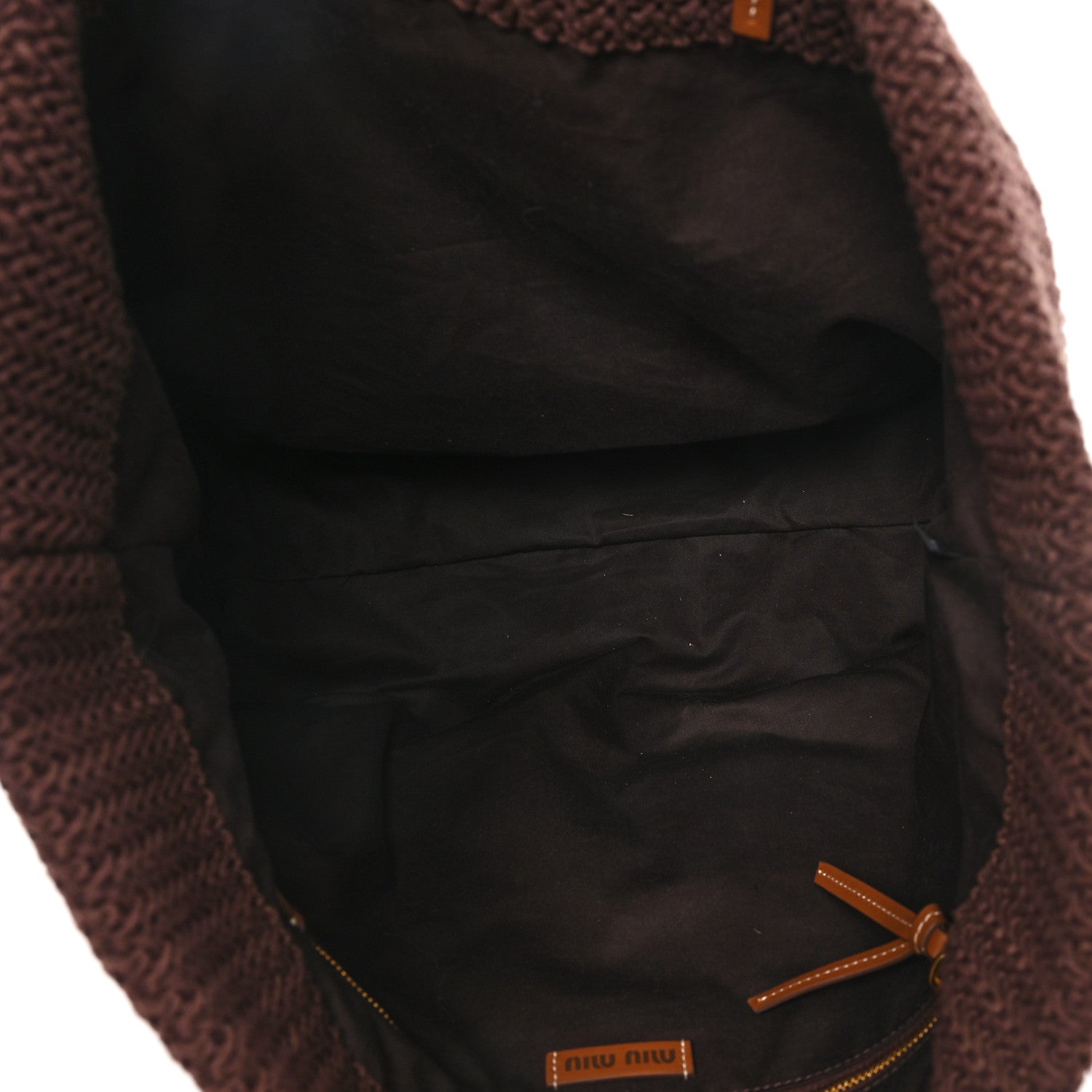 Miu Miu Raffia Crochet Stripe Tote Bag Cacao Celeste Natural 5 of 10