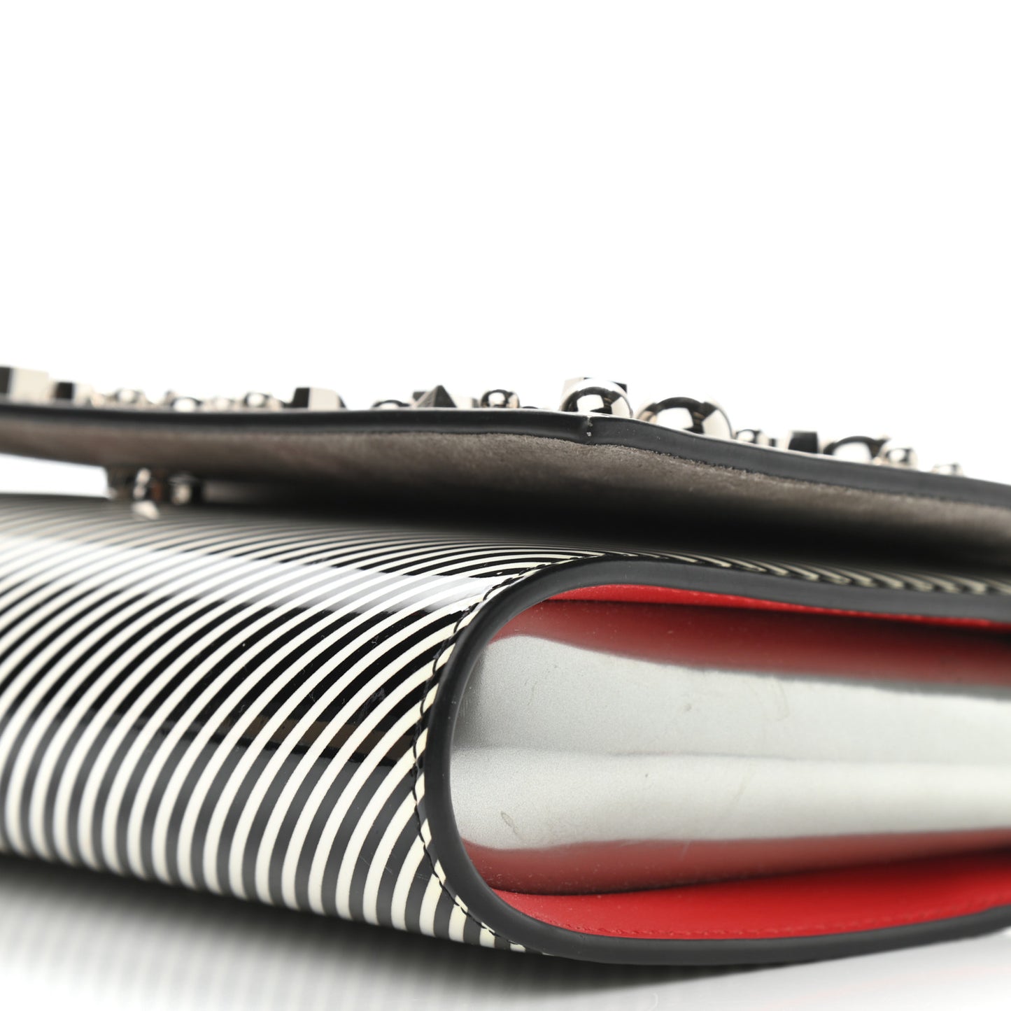 Patent Striped Spikes Paloma Clutch Black White