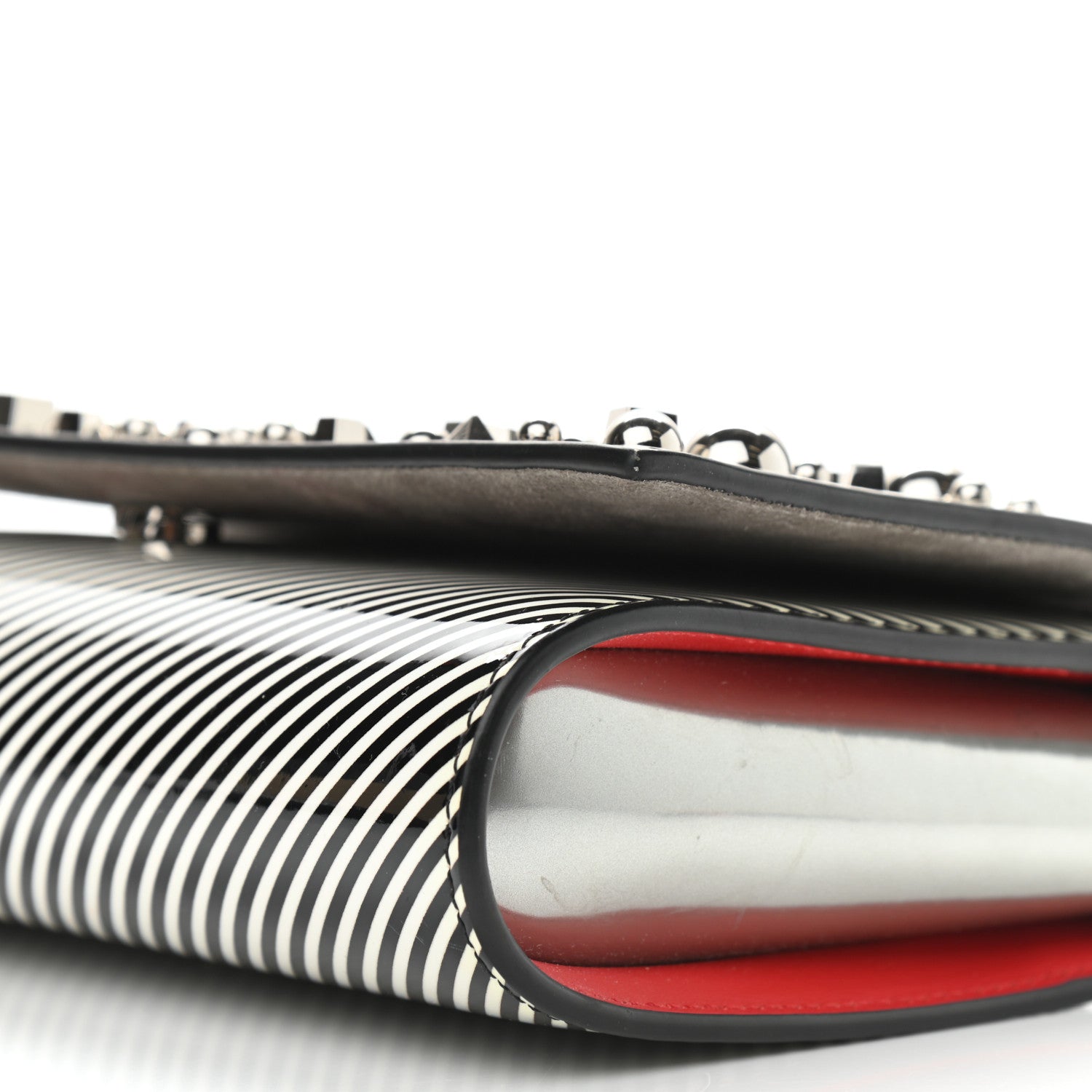 Christian Louboutin Patent Striped Spikes Paloma Clutch Black White 8 of 13