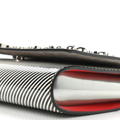 Christian Louboutin Patent Striped Spikes Paloma Clutch Black White 8 of 13