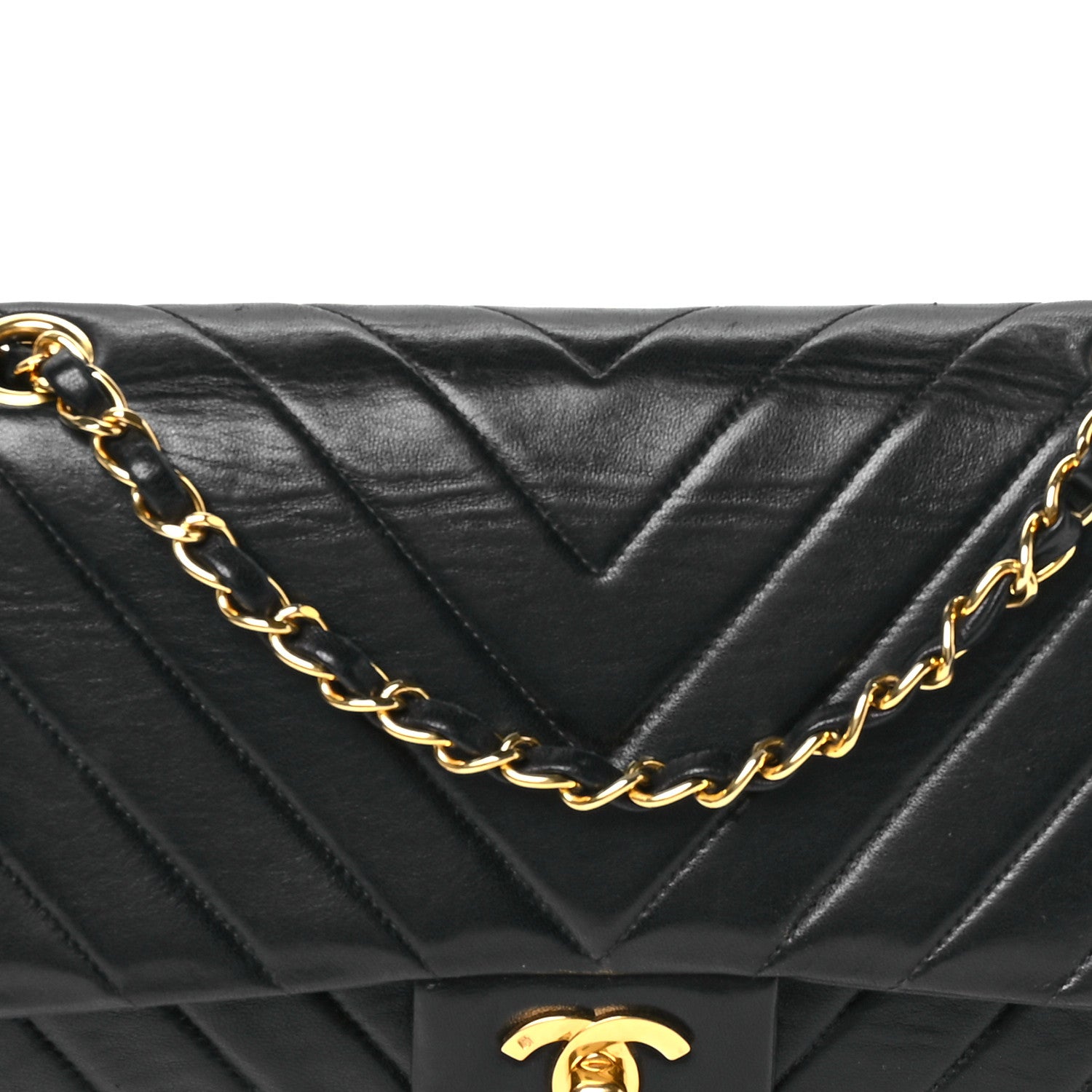 Chanel Lambskin Chevron Quilted Medium Double Flap Black 9 of 12