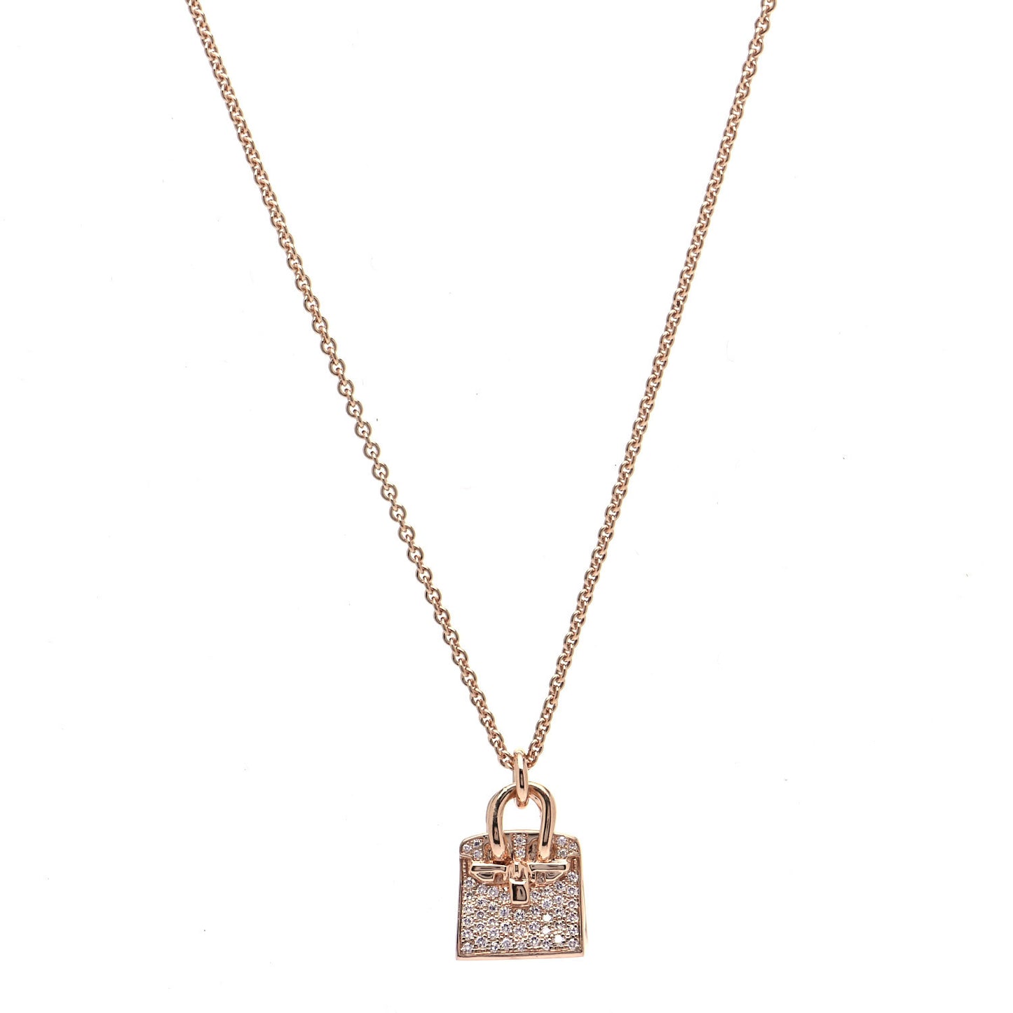 18K Rose Gold Diamond Birkin Amulette Pendant Necklace