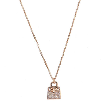 Hermes 18K Rose Gold Diamond Birkin Amulette Pendant Necklace 1 of 8