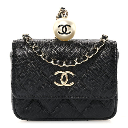 Chanel Caviar Quilted Mini Pearl On Top Coin Purse With Chain Black 1 of 11