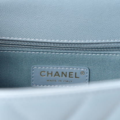 Chanel Caviar Chevron Quilted Small Coco Handle Flap Blue 8 of 11