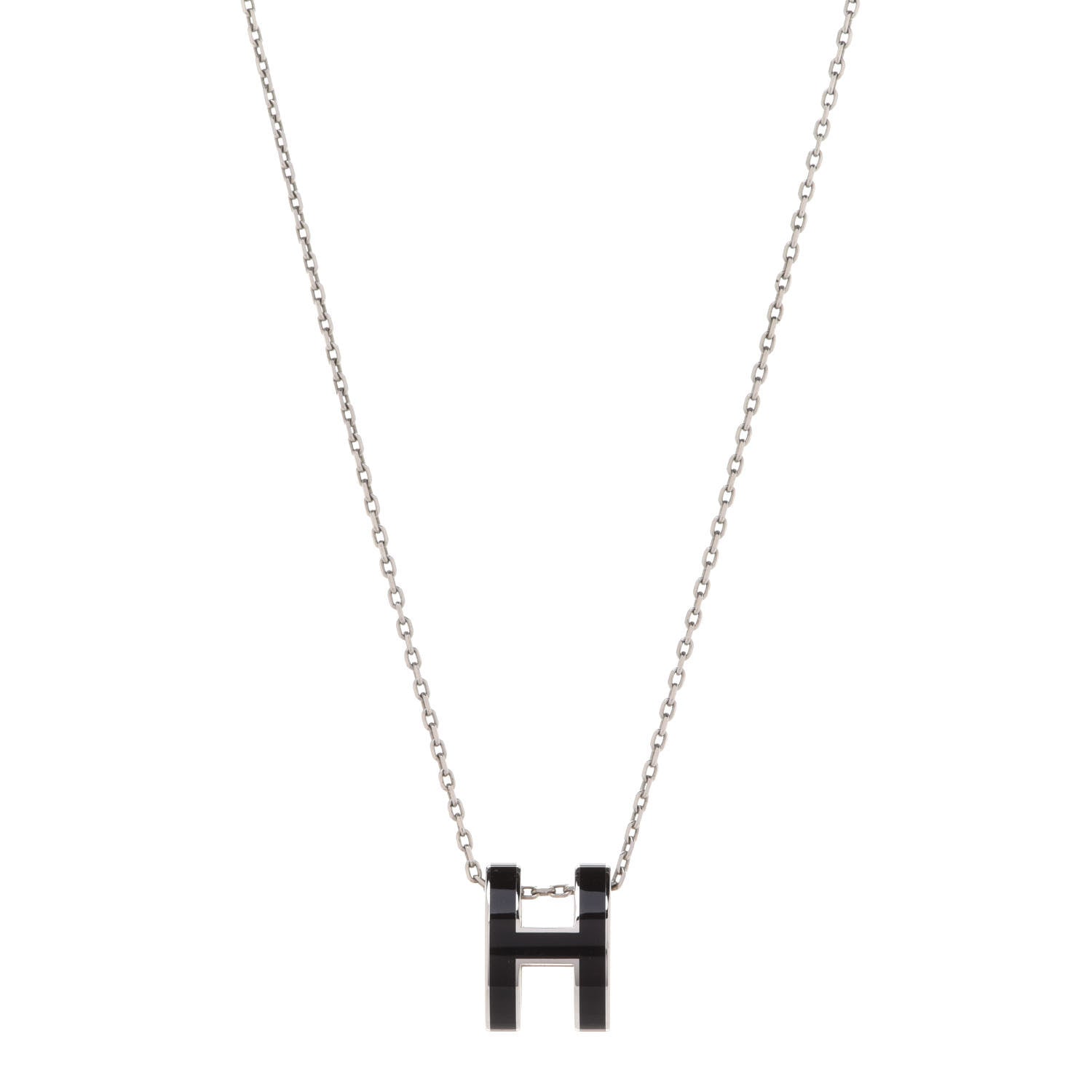 Hermes Lacquered Palladium Pop H Pendant Necklace Black 1 of 7