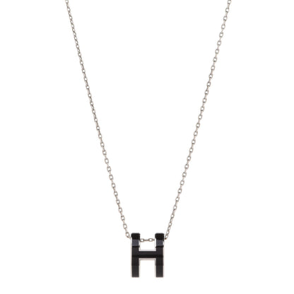 Hermes Lacquered Palladium Pop H Pendant Necklace Black 1 of 7